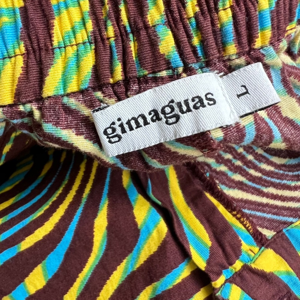 Gimaguas Pants Psychedelic Swirl Print Women Size L Brown Blue Yellow Cut Off - Picture 7 of 12